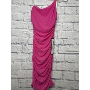 B Darlin Pink Sparkle One Shoulder Bodycon Formal Jr. Dress Back Zip HOCO SZ 1/2